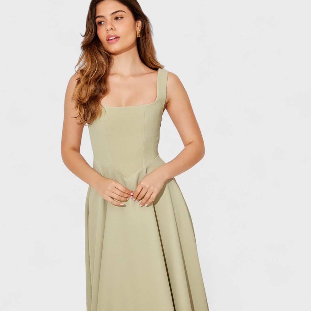 Amelia – Tijdloze Midi-jurk met Vloeiende Pasvorm