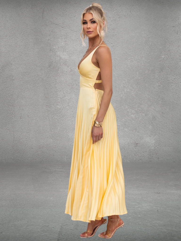Chiara™ | Gele Midi Plissé Jurk