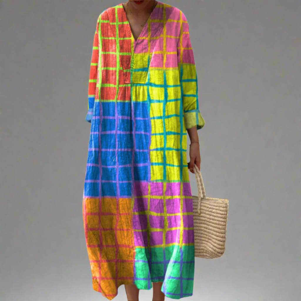 Leona | Vrolijke Ruit Maxi Jurk