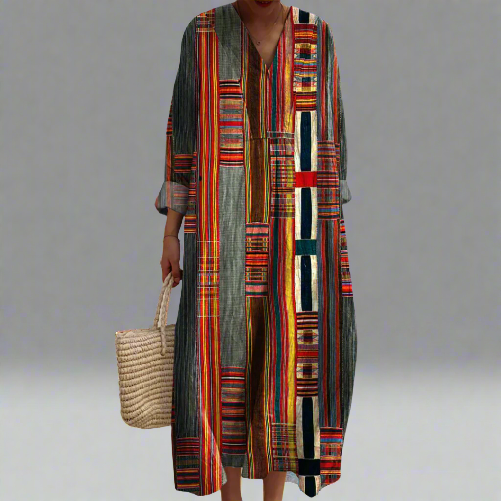 Marianne | Geometrische Streep Boho Maxi Jurk