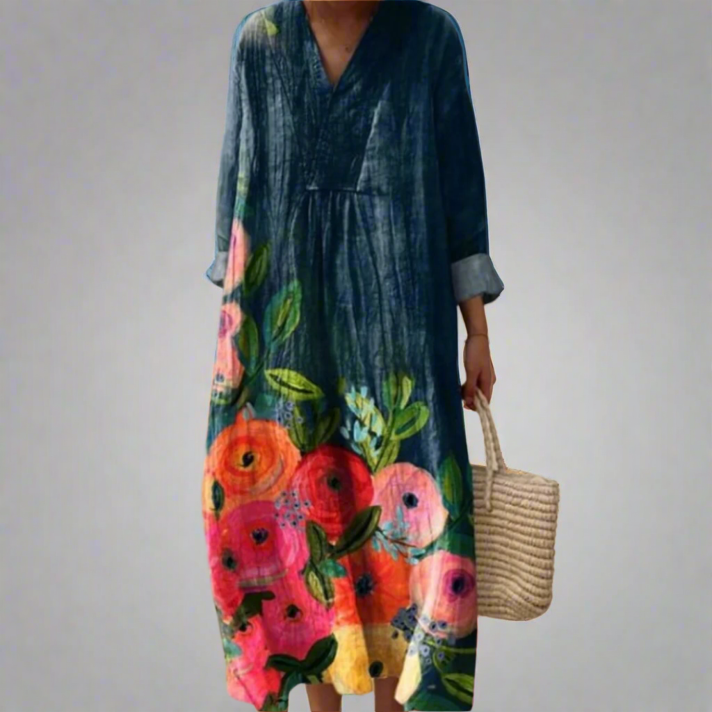 Papaver | Waterverf Bloemen Katoenen Maxi Jurk