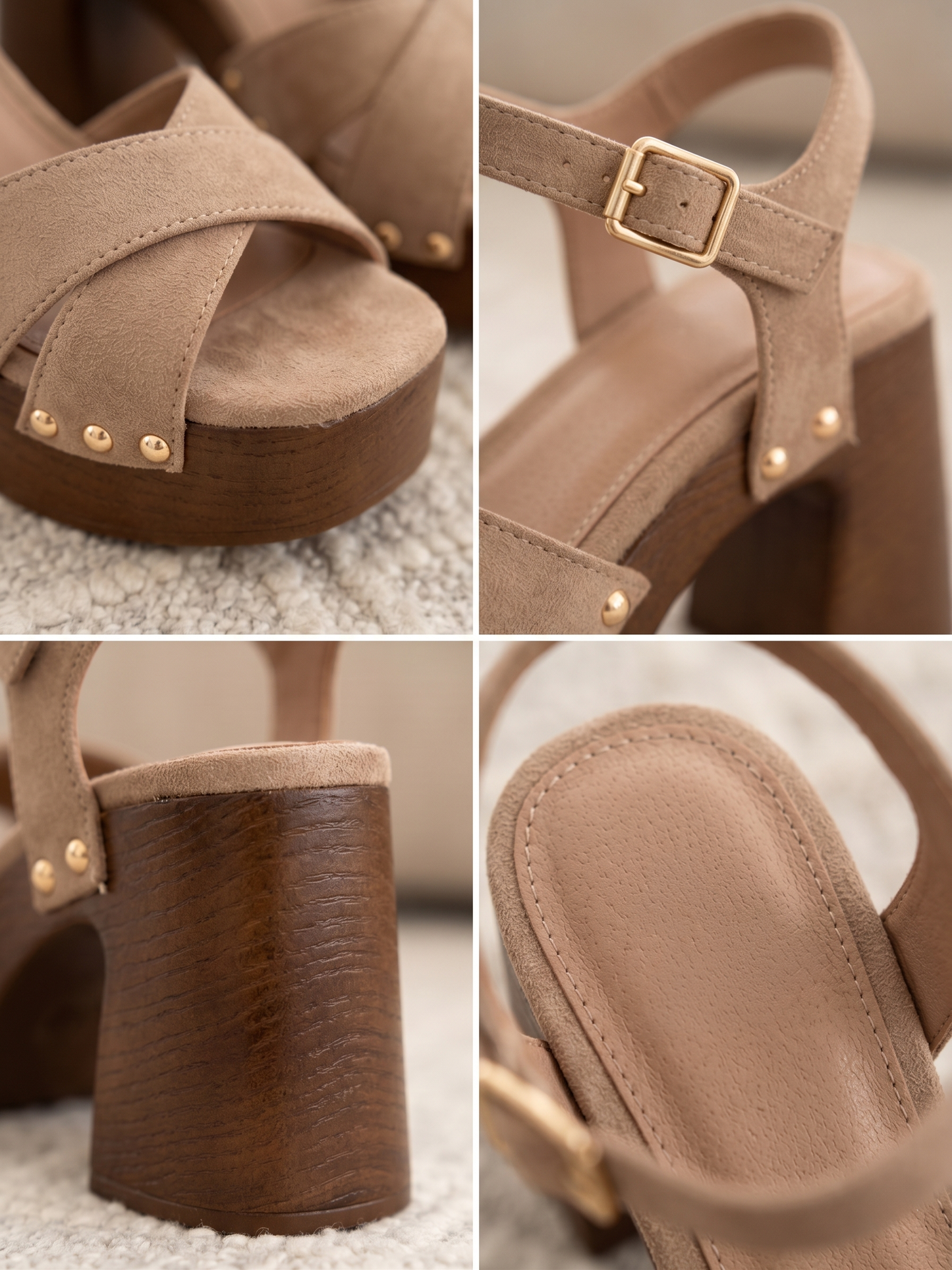 Sandalen Gaia — taupe, gekruiste banden en gouden studs