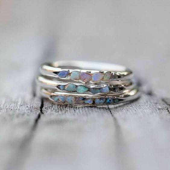 Vintage Laag Blauwe Stenen Zilveren Ring
