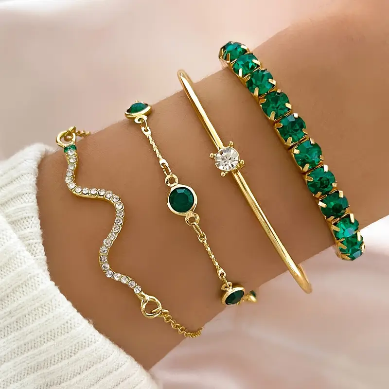 Vintage Groene Zirkonia Armband Set