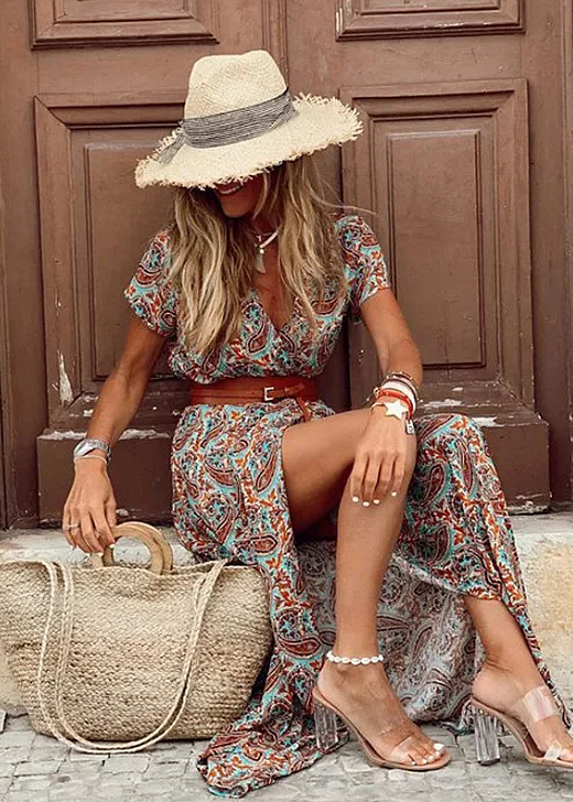 Justine™ – Vloeiende boheemse maxi-jurk met riem