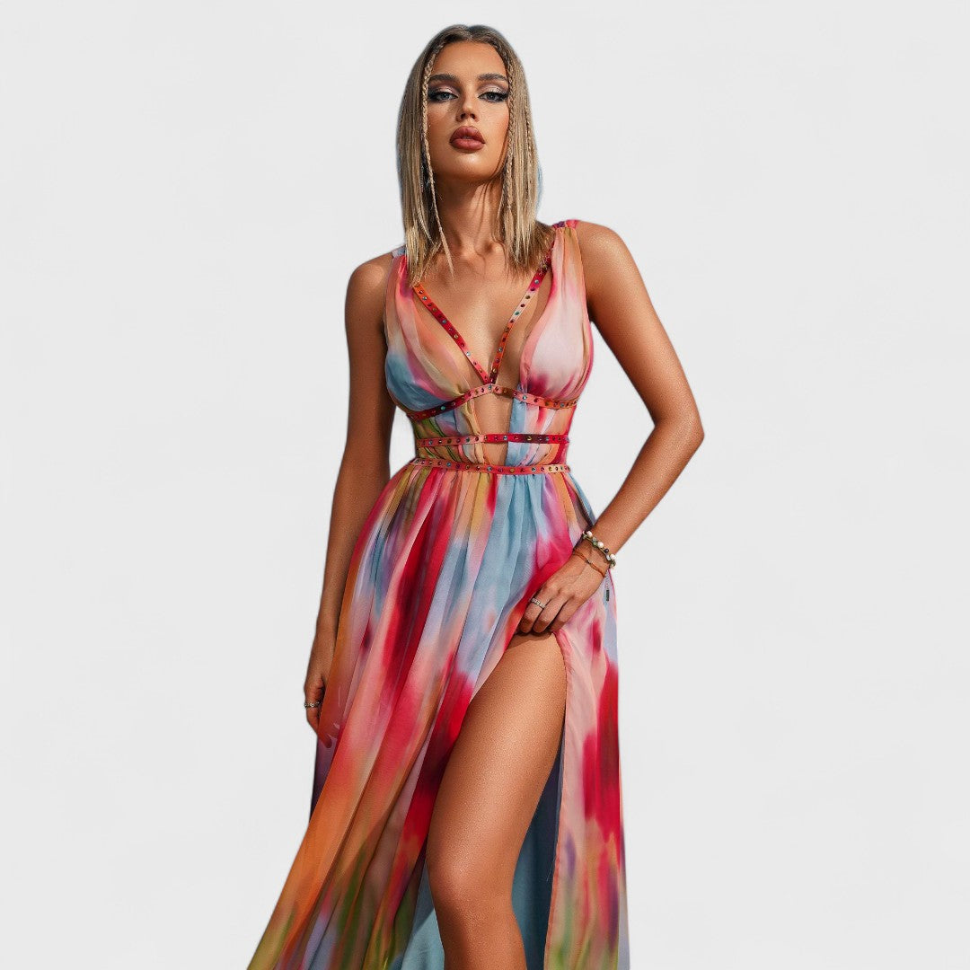 Freya - Langärmliges, handgemaltes Kleid