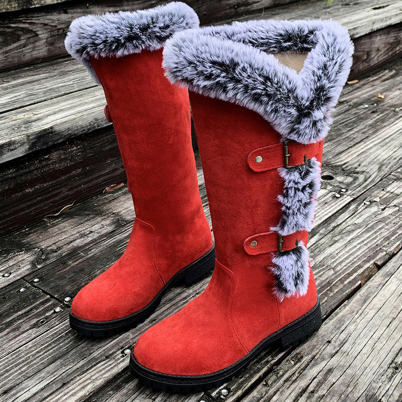 Dames Dikke Pluche Mid-Calf Sneeuwlaarzen