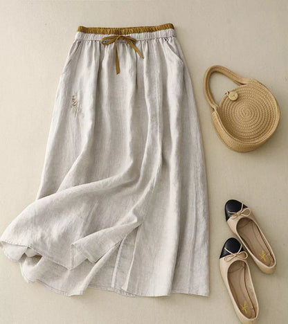 RICA | Lange Linnen en Katoen Rok met Ambachtelijke Details