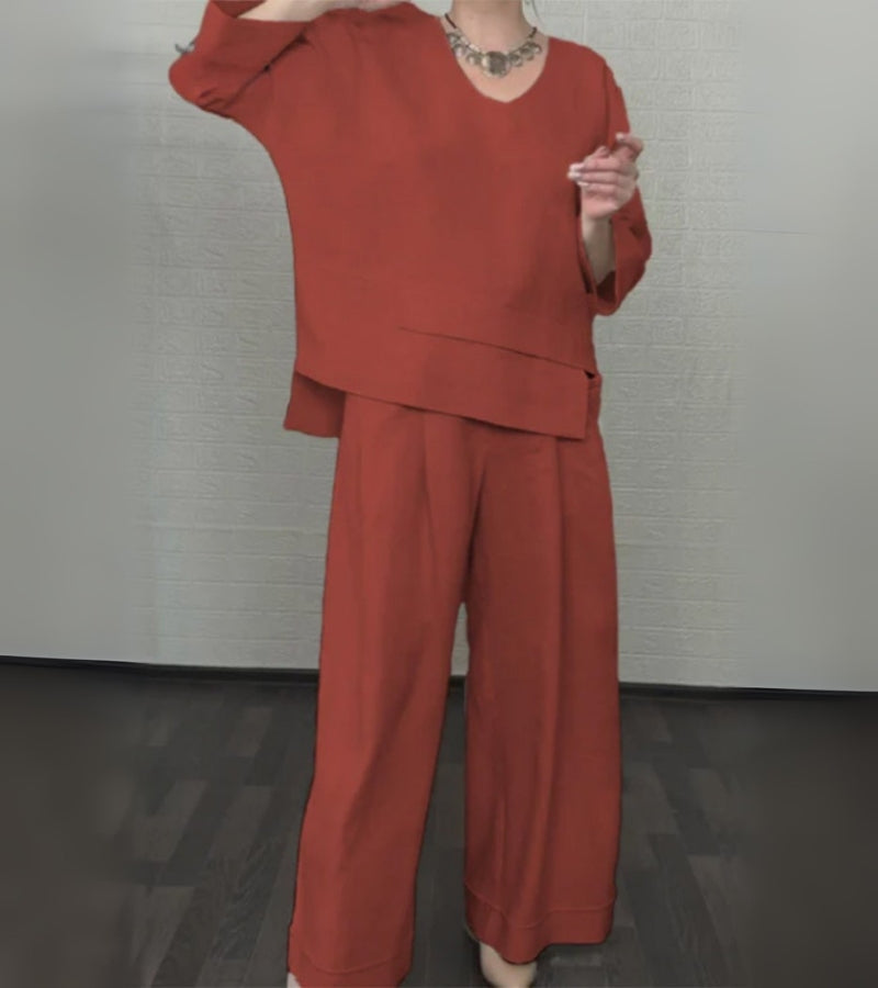 Sonja | Stijlvolle damesoutfit met asymmetrische top en ruime broek