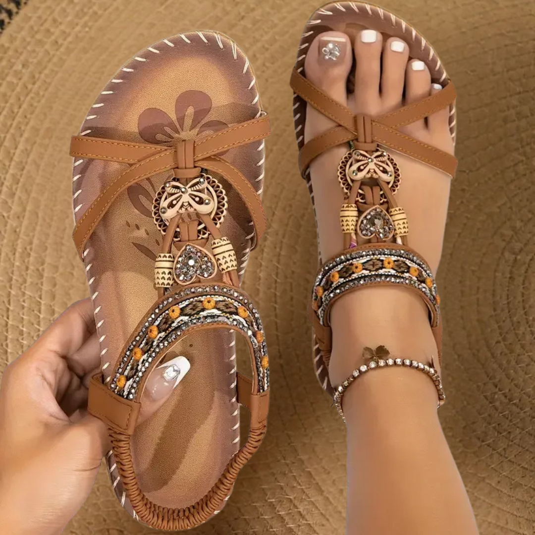 Marcella | Geweven Comfortsandalen in Donkergroen