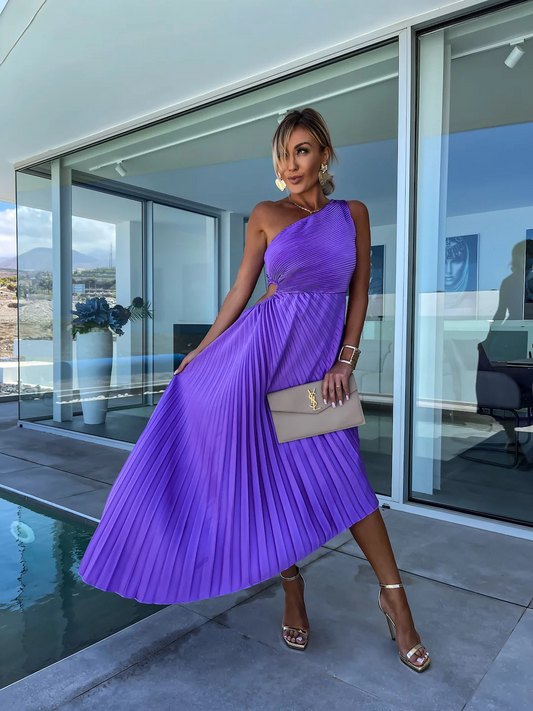 ELLA | One-Shoulder-Plissé-Midikleed