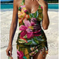 Fiesta – Grafische bloemen tankini met short, effect van een platte buik