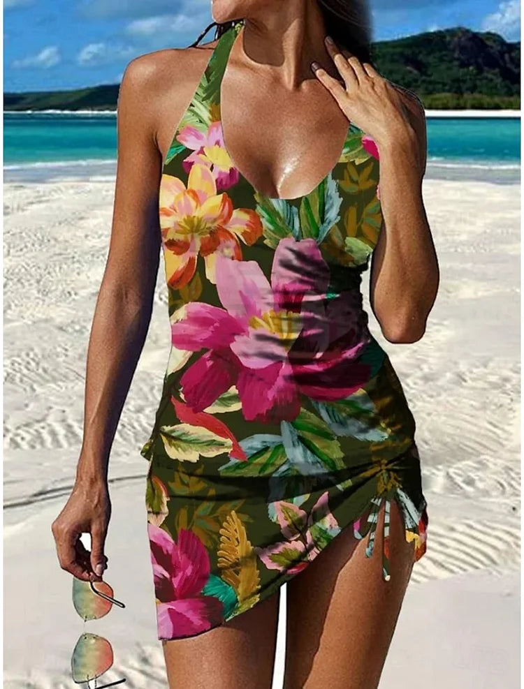 Fiesta – Grafische bloemen tankini met short, effect van een platte buik