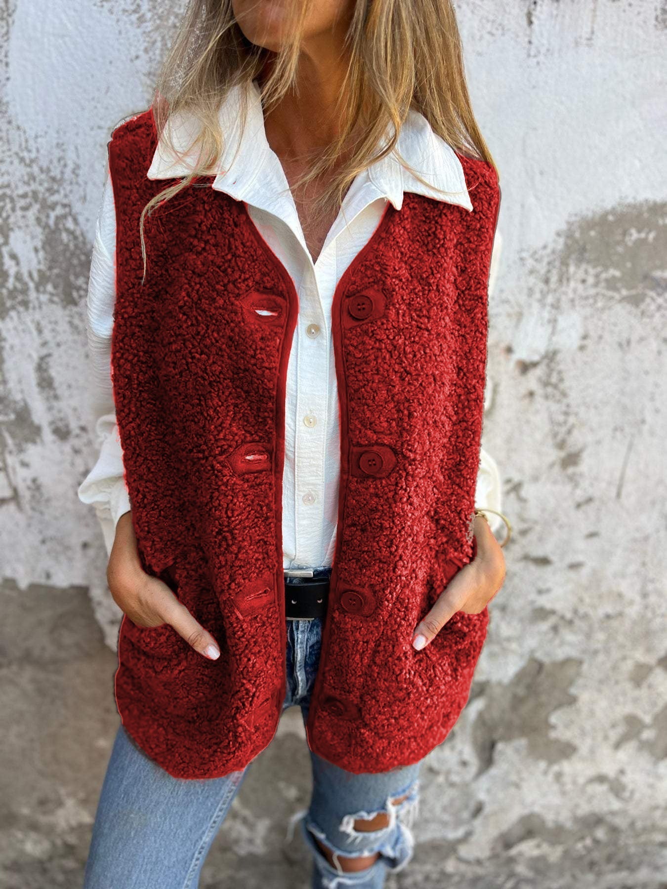 Dames Herfst Knop-down Korte Warme Vest