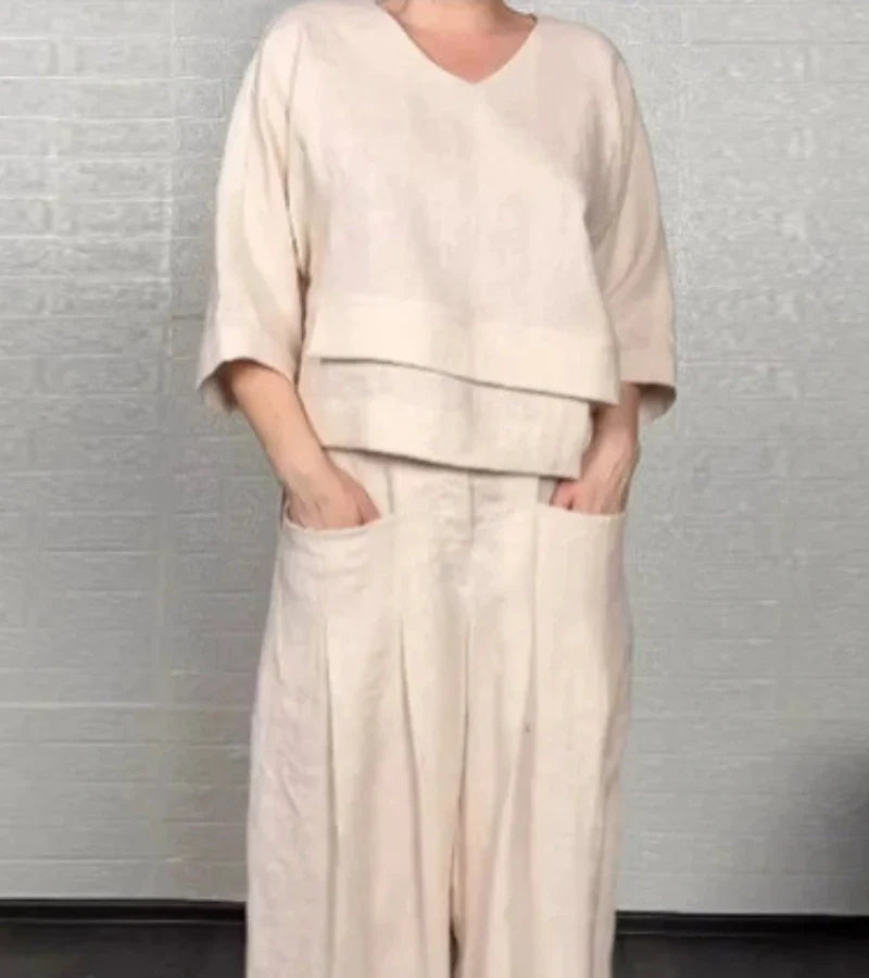 Sonja | Stijlvolle damesoutfit met asymmetrische top en ruime broek