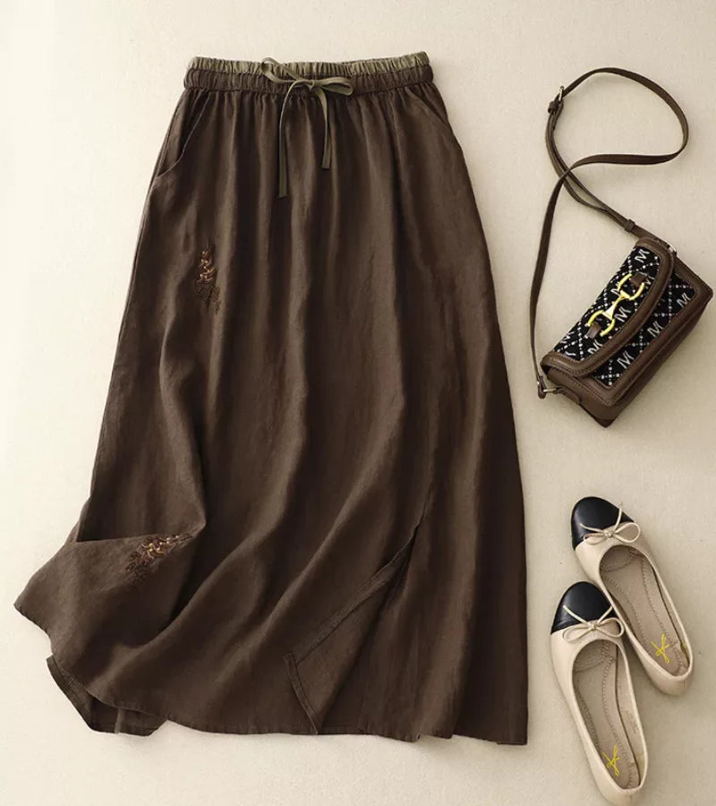 RICA | Lange Linnen en Katoen Rok met Ambachtelijke Details