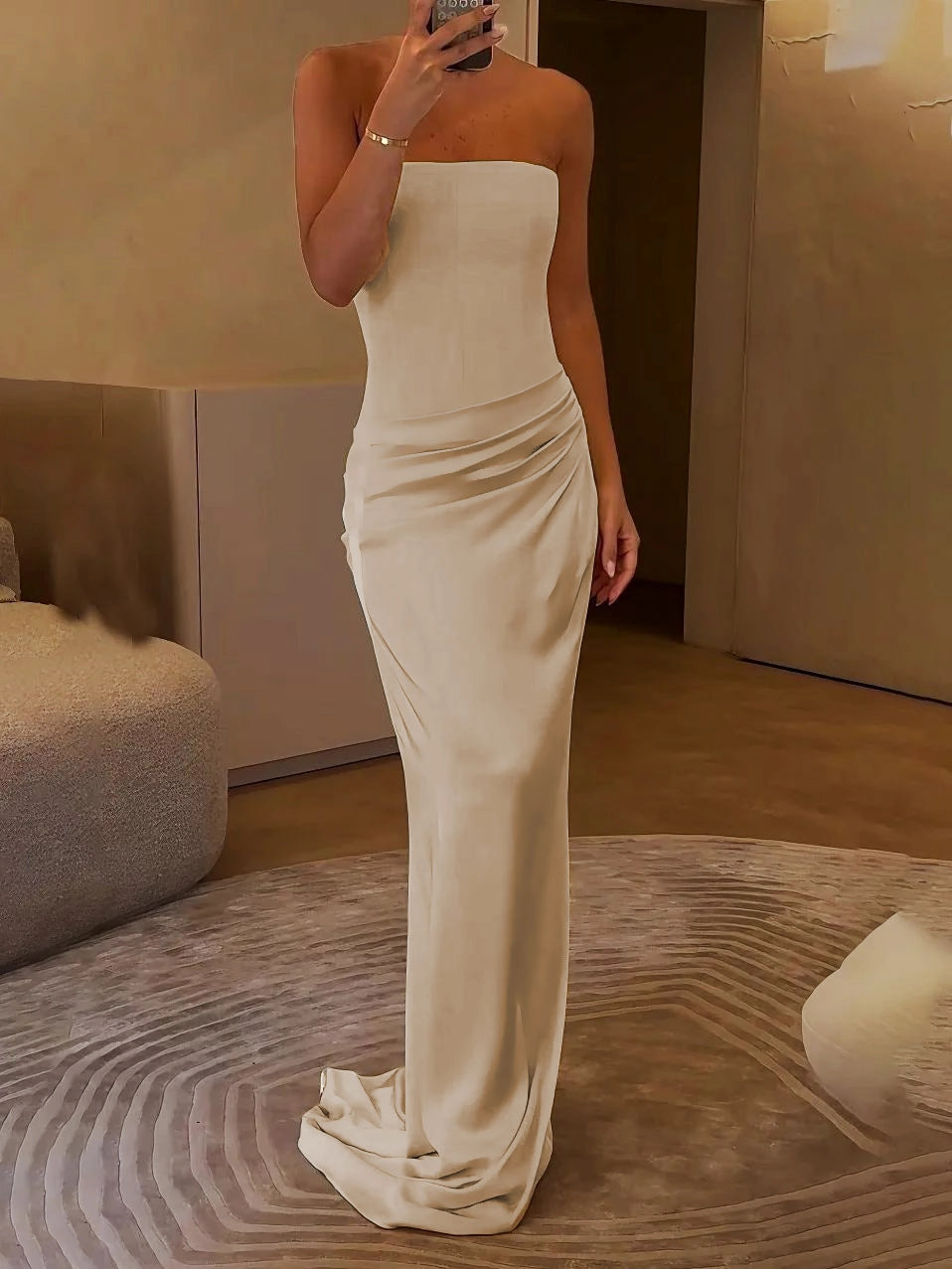 AMARA™ Strapless Satijnen Maxi Jurk