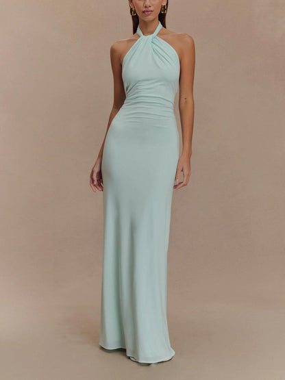 Slinky Halter Maxi Jurk - Lagune