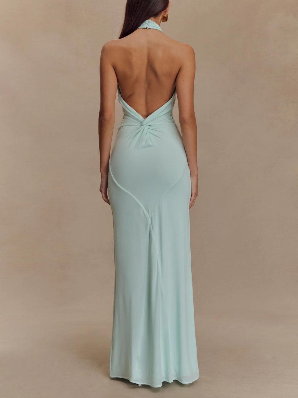 Slinky Halter Maxi Jurk - Lagune