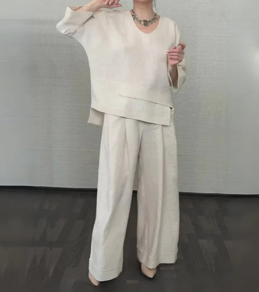 Sonja | Stijlvolle damesoutfit met asymmetrische top en ruime broek