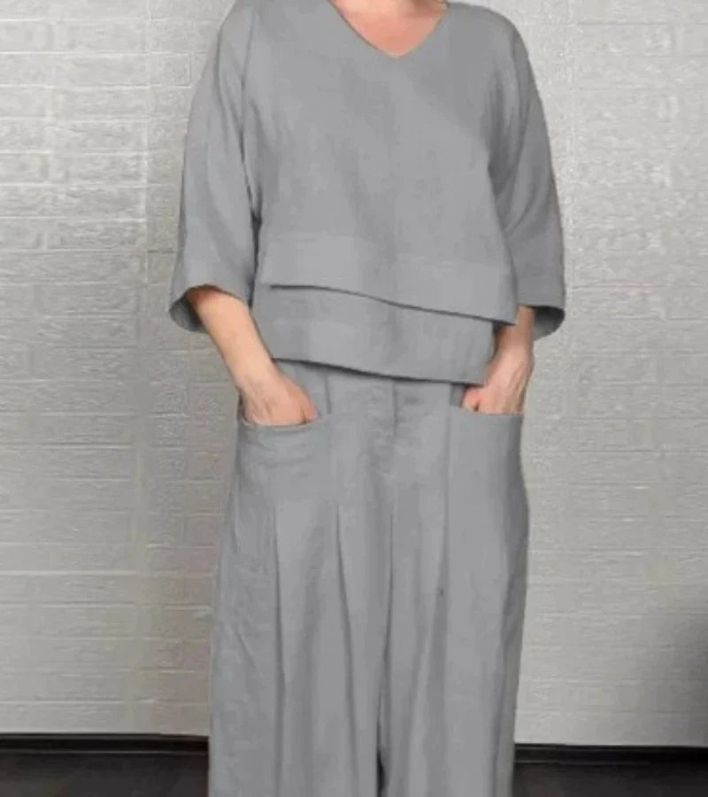 Sonja | Stijlvolle damesoutfit met asymmetrische top en ruime broek