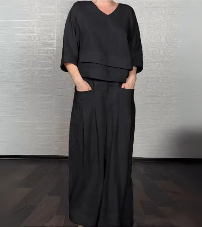 Sonja | Stijlvolle damesoutfit met asymmetrische top en ruime broek