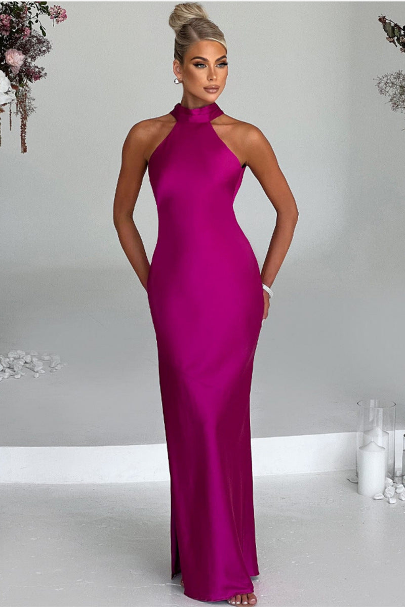 ZEYNEP | Elegante Satijnen Maxijurk met Halter-Uitsnijding