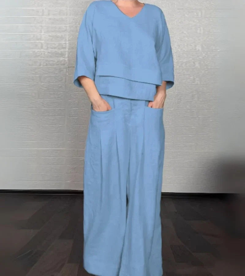 Sonja | Stijlvolle damesoutfit met asymmetrische top en ruime broek