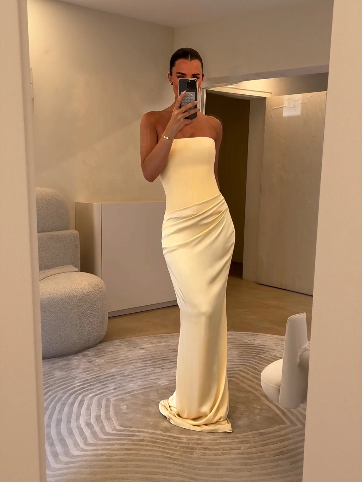 AMARA™ Strapless Satijnen Maxi Jurk