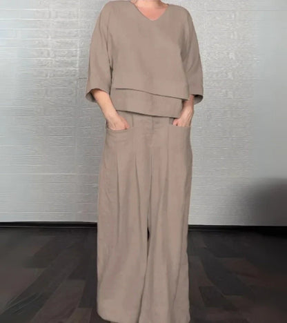 Sonja | Stijlvolle damesoutfit met asymmetrische top en ruime broek