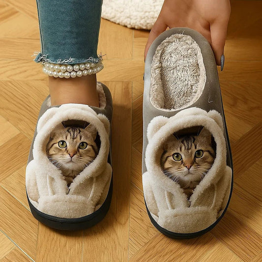 Comfortabele instap pantoffels met 3D kattengezicht