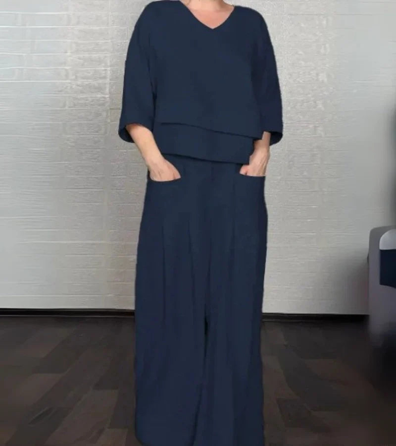 Sonja | Stijlvolle damesoutfit met asymmetrische top en ruime broek