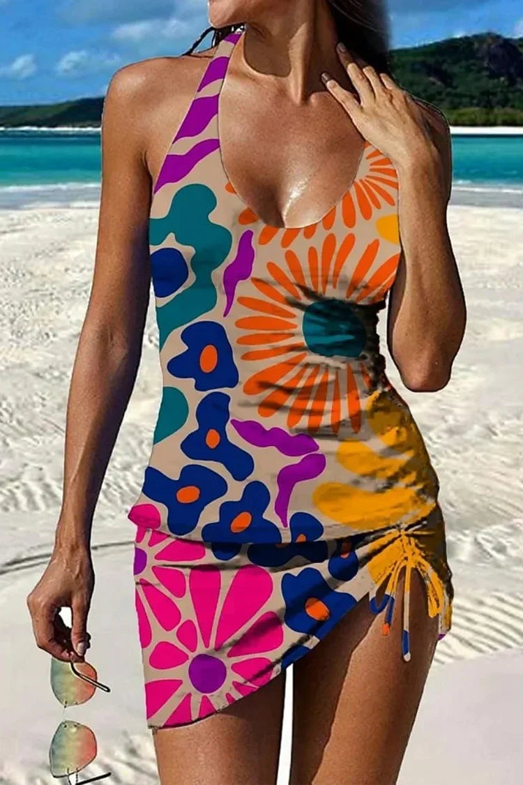 Fiesta – Grafische bloemen tankini met short, effect van een platte buik