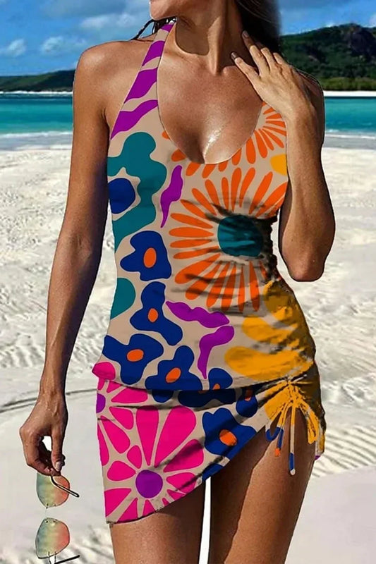 Fiesta – Grafische bloemen tankini met short, effect van een platte buik
