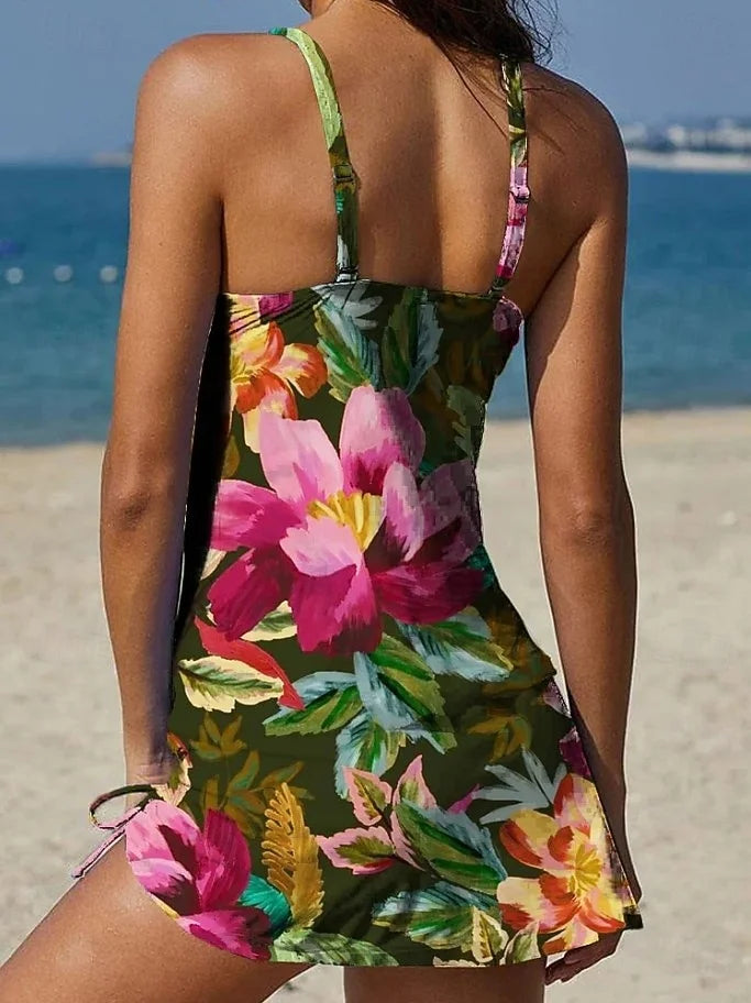 Fiesta – Grafische bloemen tankini met short, effect van een platte buik