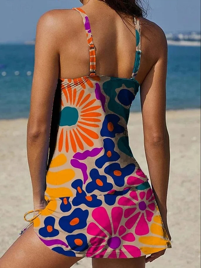 Fiesta – Grafische bloemen tankini met short, effect van een platte buik