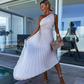 ELLA | One-Shoulder-Plissé-Midikleed