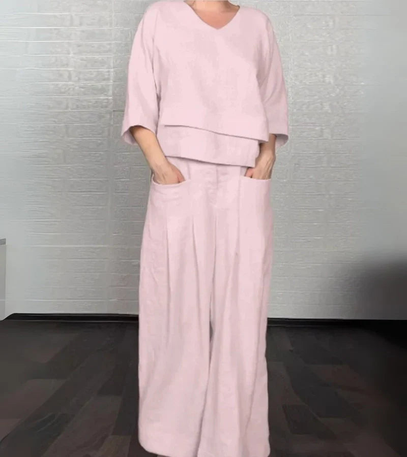 Sonja | Stijlvolle damesoutfit met asymmetrische top en ruime broek