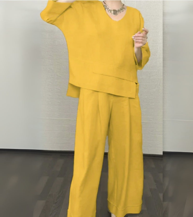 Sonja | Stijlvolle damesoutfit met asymmetrische top en ruime broek