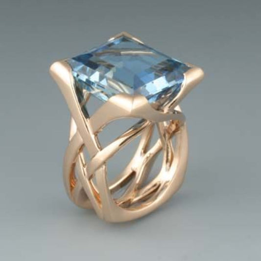 Novellea | Roze Gouden Ring met Vintage Blauwe Zirkonium