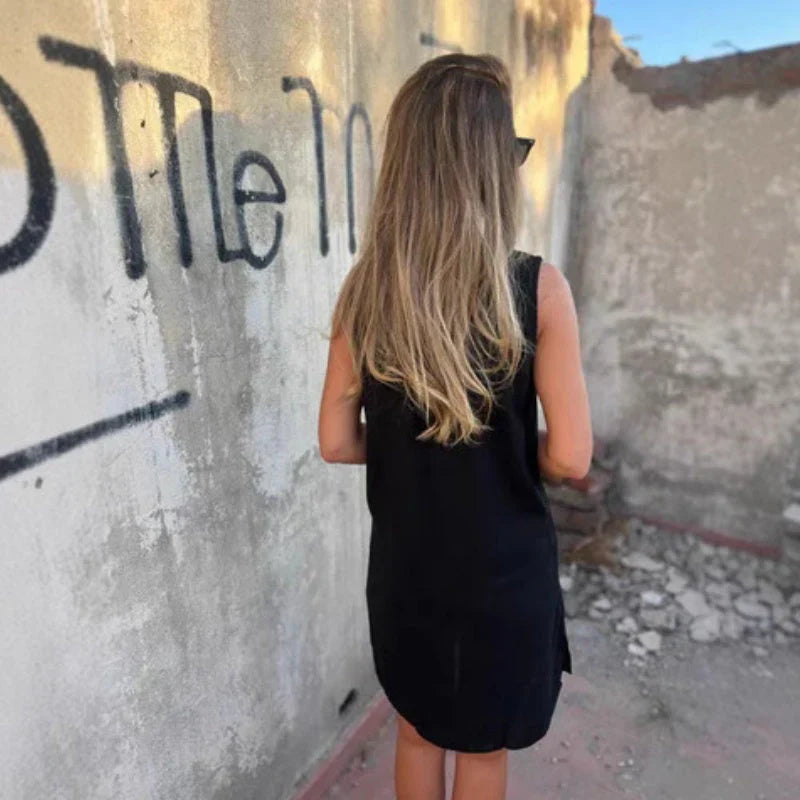 Mirna | Mouwloze V-hals Jurk met Knopen