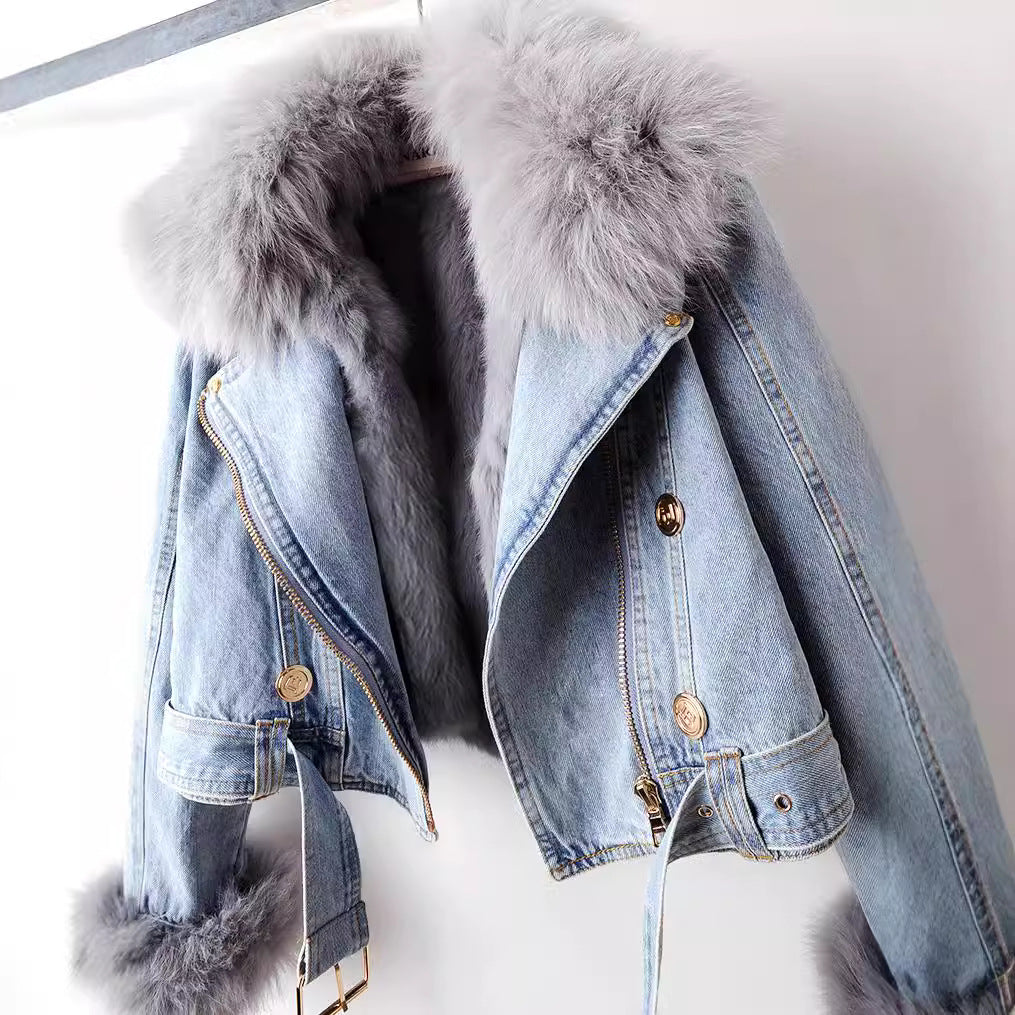Margaux | Denim jasje met faux fur kraag