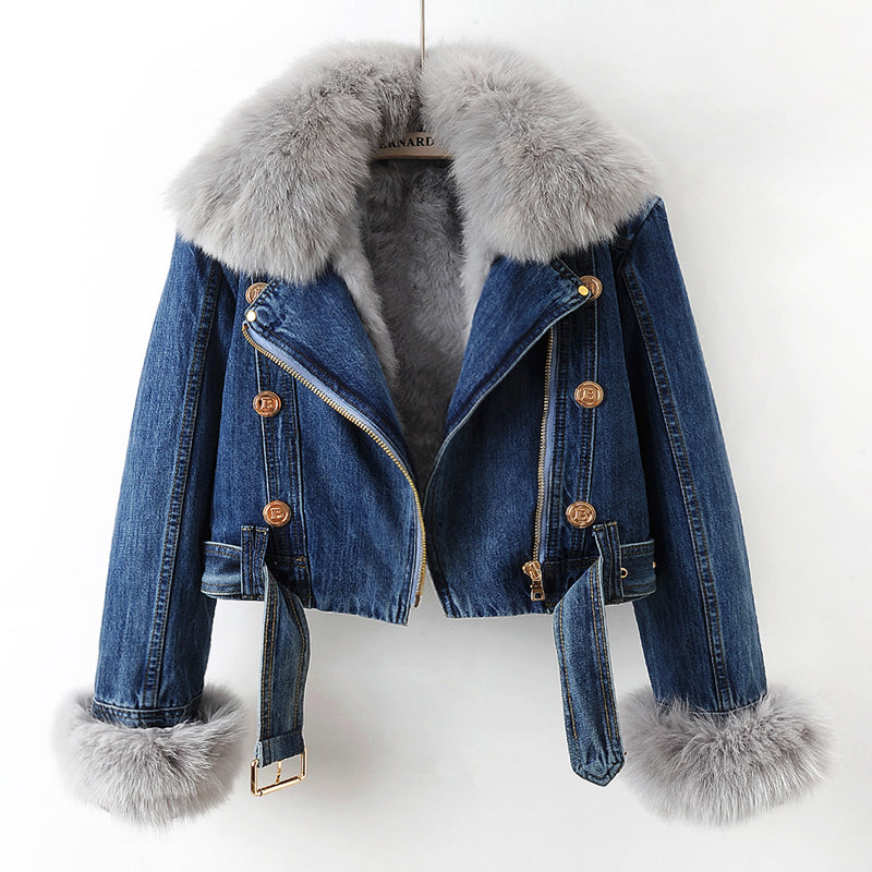 Margaux | Denim jasje met faux fur kraag