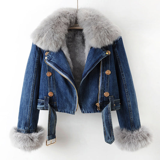 Margaux | Denim jasje met faux fur kraag