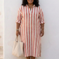 Naomi | Lange Mouwen Gestreepte Midi Shirtjurk