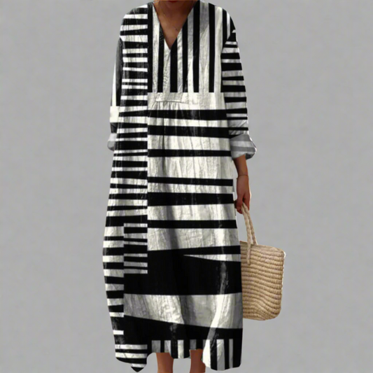 Lydia | Monochrome Stripe Flow Maxi Dress