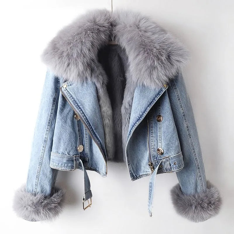 Margaux | Denim jasje met faux fur kraag