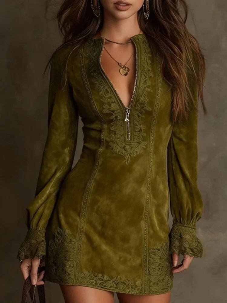 Eva's | Elegante Suède Kant Jurk