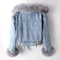 Margaux | Denim jasje met faux fur kraag