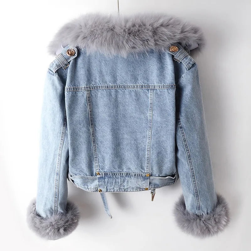 Margaux | Denim jasje met faux fur kraag
